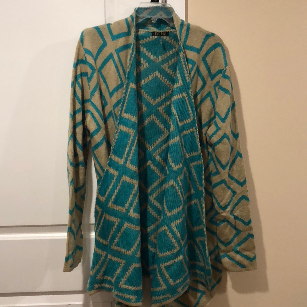 Blue and tan geometric sweater